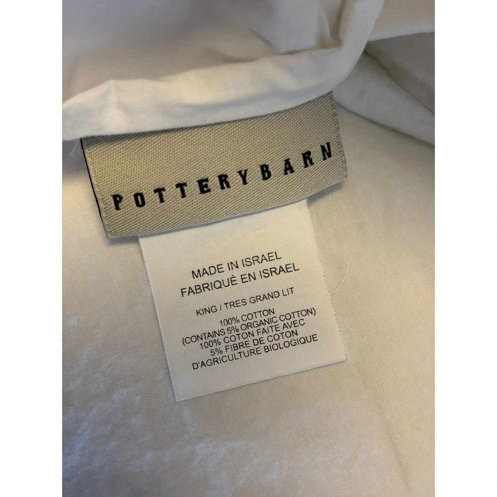 Pottery Barn King Pillow Shams Set of 2 White Navy Blue Bordered Coastal Cotton